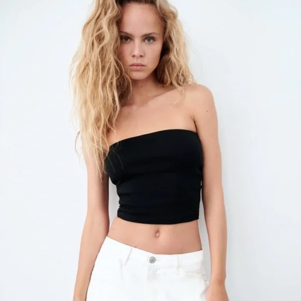 Zara Black Strapless Tube Top – Size Small NWT 🖤